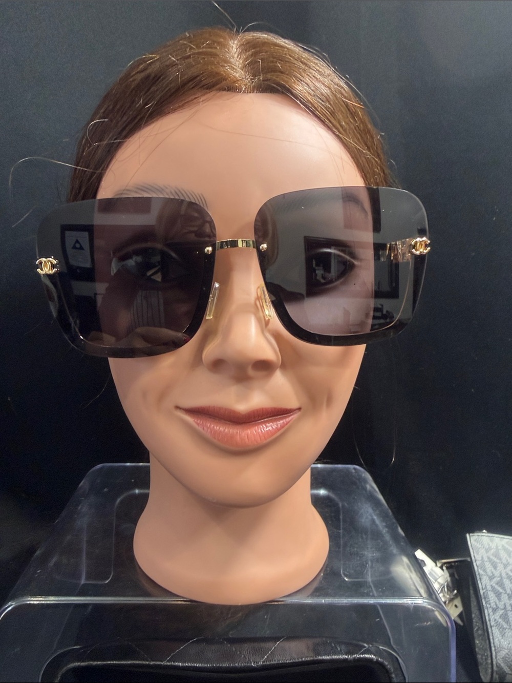 CHANEL Oversized Square Black Gradient Sunglasses with Gold CC Details